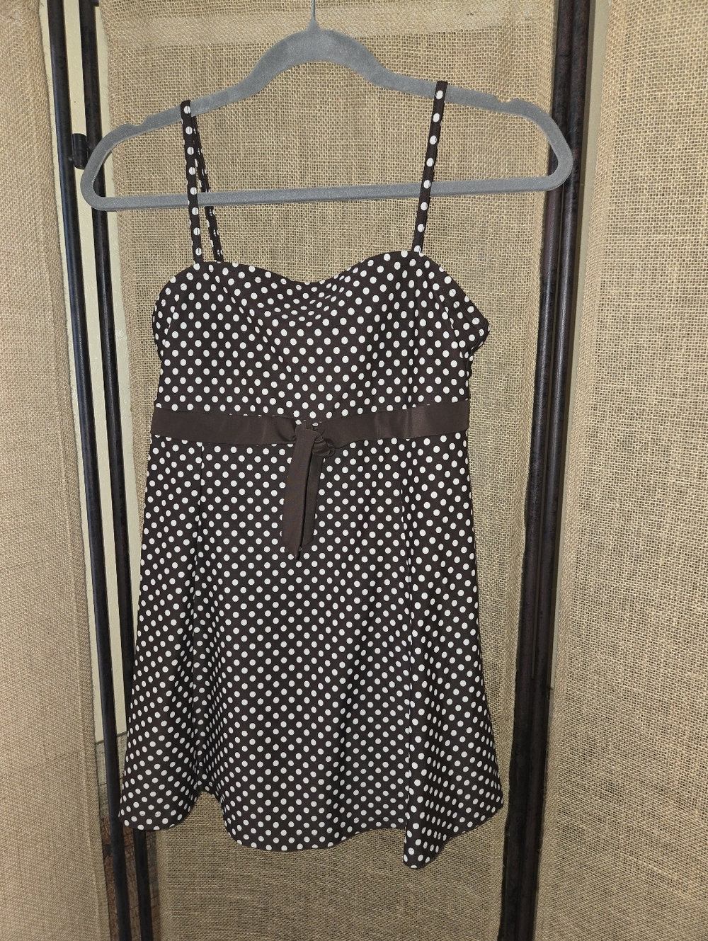 A Shore Fit Brown White Polka Dot Strap Swimdress One Piece Swimsuit Size 8